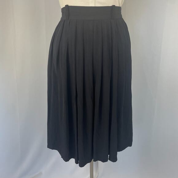 Vintage Dresses & Skirts - Vintage Pleated Skirt Size 16 Black Solid Midi ALine Minimal Academia Office 90s